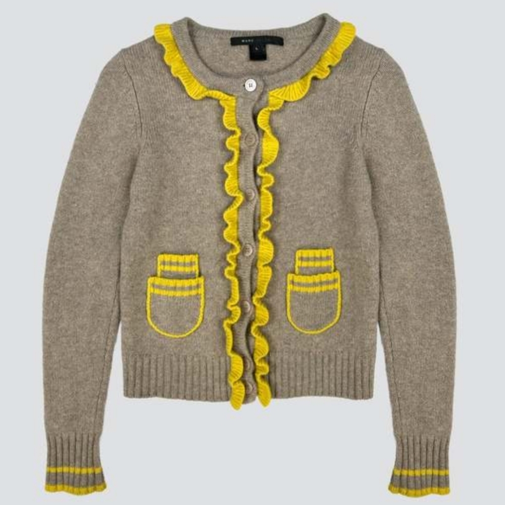 Marc Jacobs Beige and‎ Yellow Ruffle Cardigan